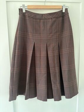 Wilfred Aritzia brown plaid pleated midi skirt schoolgirl style sz 2